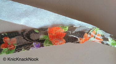 Brown, Orange, Green And Lilac Purple Floral Net Lace Trim Ribbon 30mm wide - 200317L25